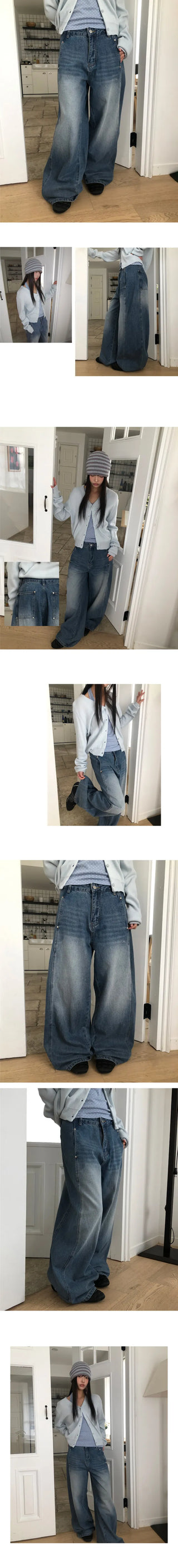 Nilon Cut-out Rivet Wide Denim Pants