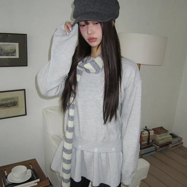Pyeongon Layered Frill Button Knit