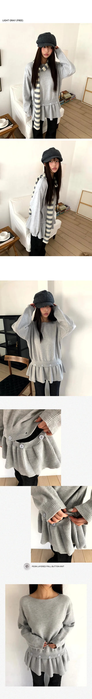 Pyeongon Layered Frill Button Knit