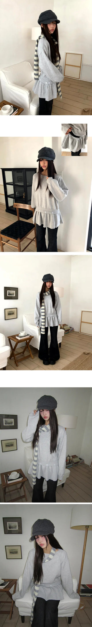 Pyeongon Layered Frill Button Knit