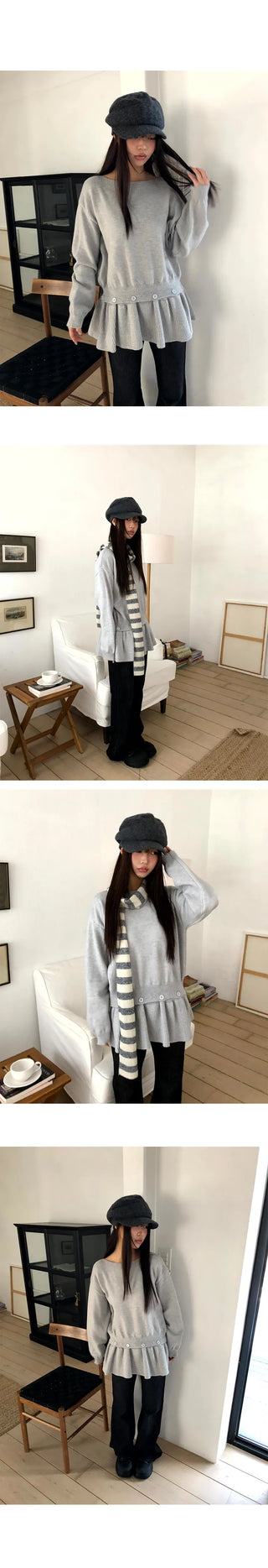 Pyeongon Layered Frill Button Knit