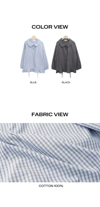Lundi Check Shirred Round Collar Blouse