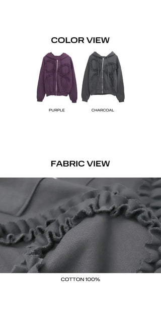 Binon Ribbon Frill Zip-Up Hoodie