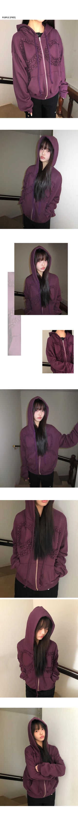 Binon Ribbon Frill Zip-Up Hoodie