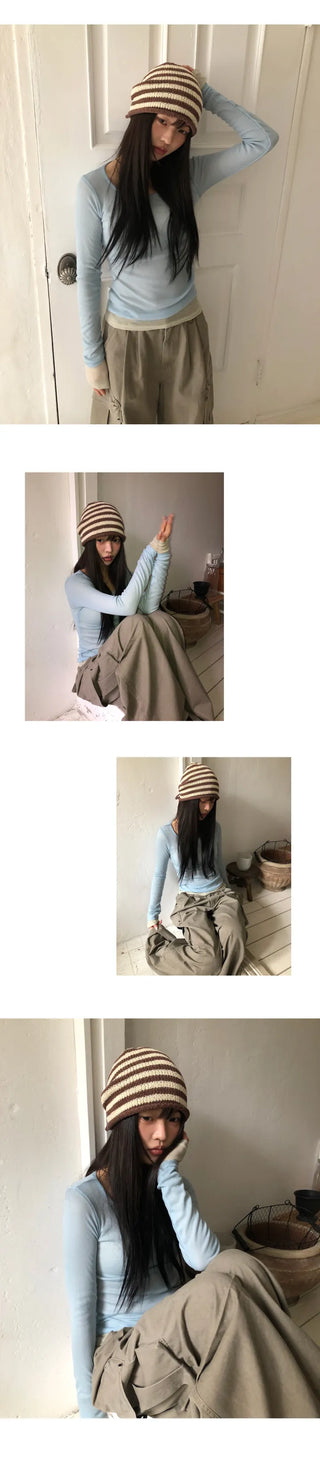 Beheel Stripe Shirred Beanie