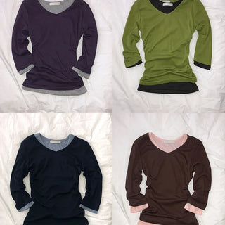 Neil On V-Neck Side Shirred 3/4 Sleeve T-Shirt
