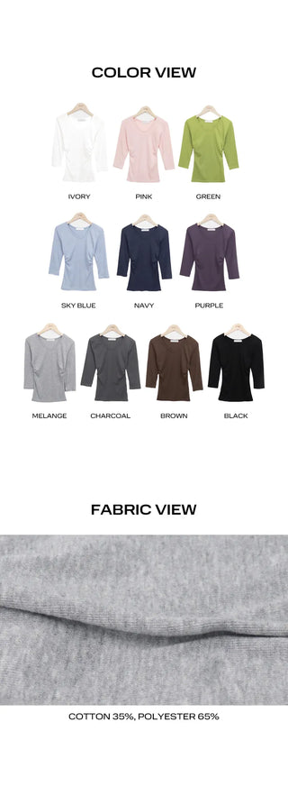Neil On V-Neck Side Shirred 3/4 Sleeve T-Shirt
