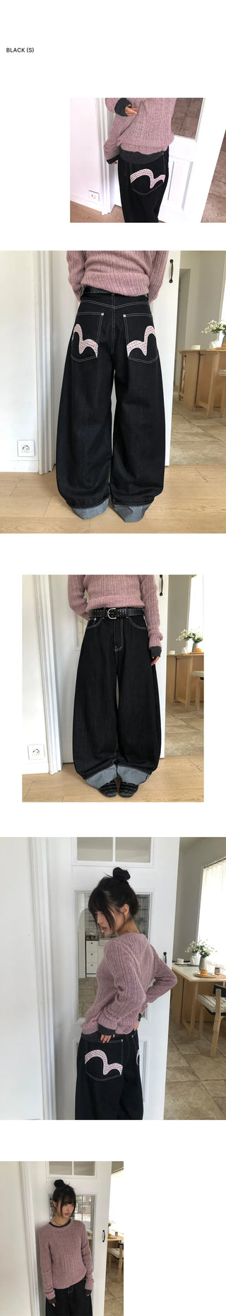 Theron Rolled-up Raw Wide Denim Pants