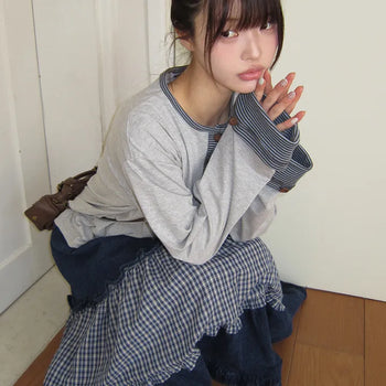 Mion Stripe Color Block Detail Long Sleeve T-shirt