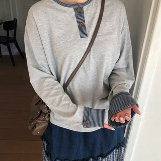 Mion Stripe Color Block Detail Long Sleeve T-shirt