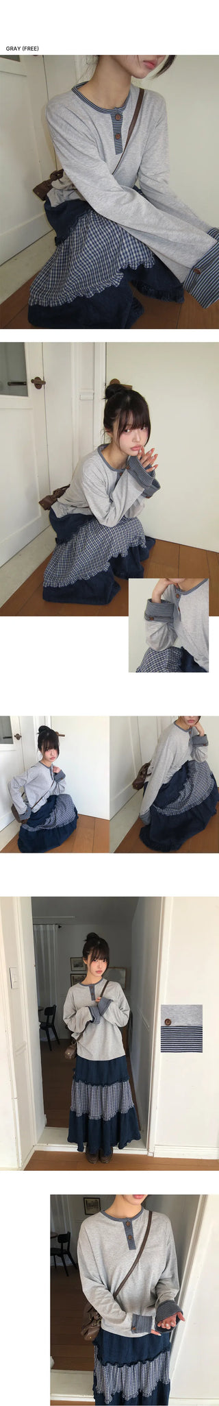 Mion Stripe Color Block Detail Long Sleeve T-shirt