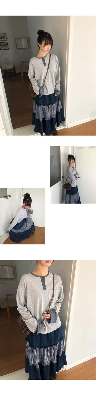 Mion Stripe Color Block Detail Long Sleeve T-shirt
