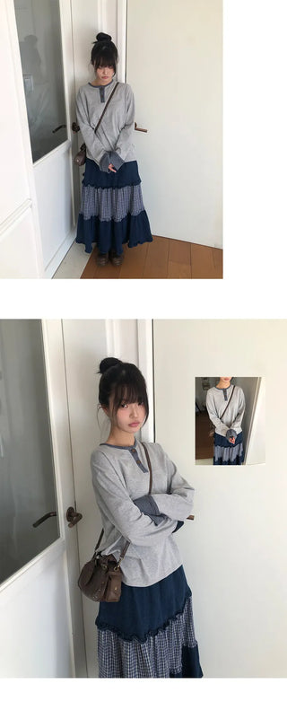 Mion Stripe Color Block Detail Long Sleeve T-shirt