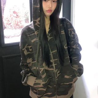 Jaon Camo Two-way Semi-crop Zip-up Hoodie