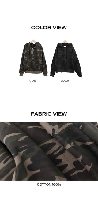 Jaon Camo Two-way Semi-crop Zip-up Hoodie