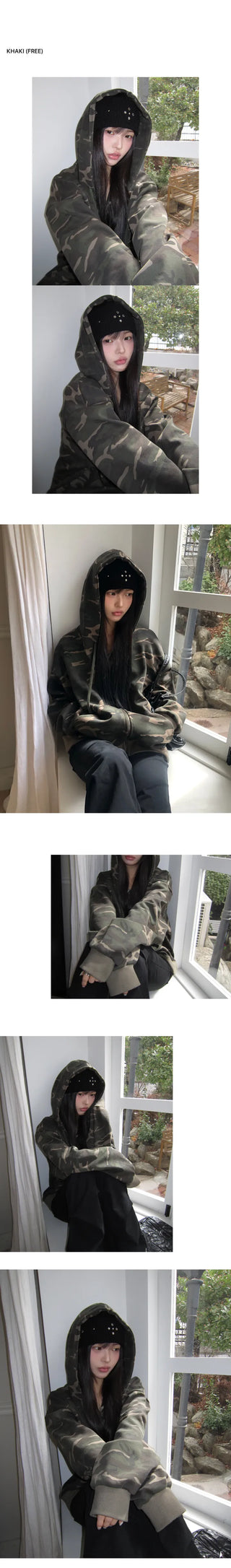 Jaon Camo Two-way Semi-crop Zip-up Hoodie