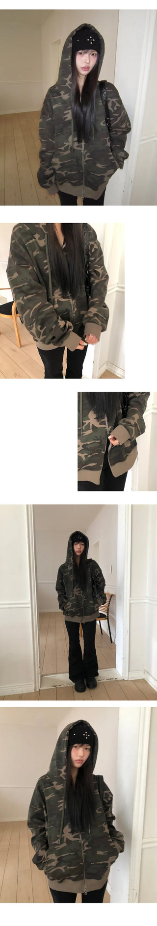 Jaon Camo Two-way Semi-crop Zip-up Hoodie
