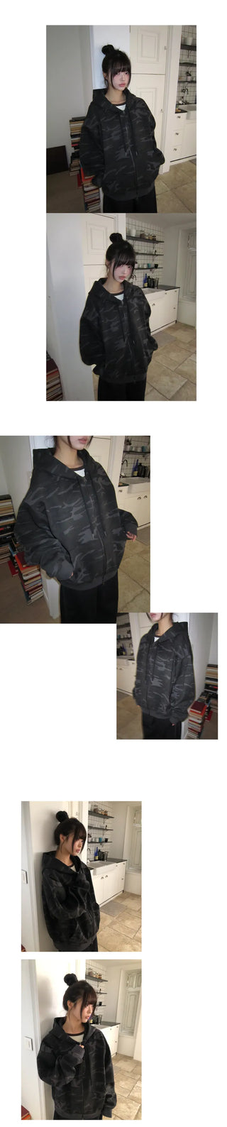 Jaon Camo Two-way Semi-crop Zip-up Hoodie