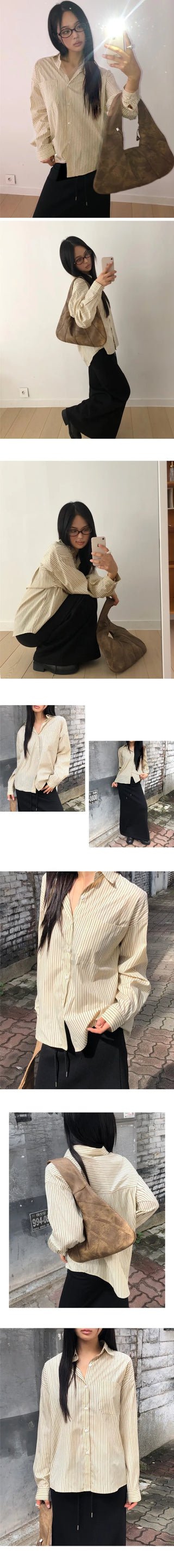 Kael Color Block Stripe Loose Fit Long Sleeve Shirt