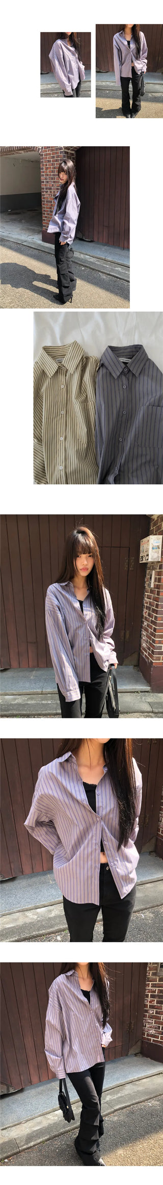 Kael Color Block Stripe Loose Fit Long Sleeve Shirt
