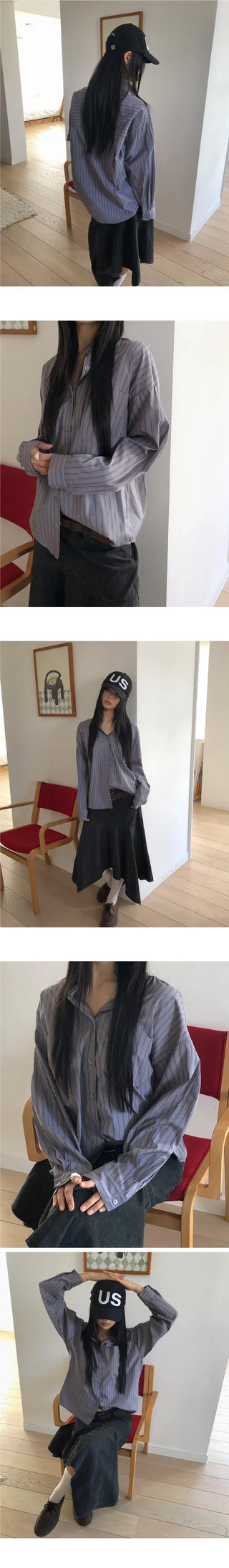 Kael Color Block Stripe Loose Fit Long Sleeve Shirt