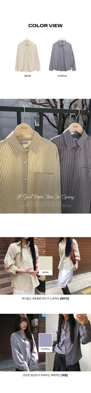 Kael Color Block Stripe Loose Fit Long Sleeve Shirt