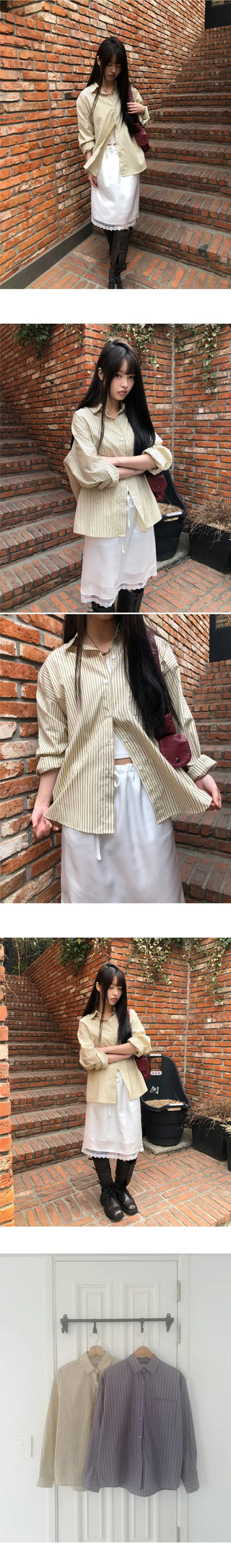 Kael Color Block Stripe Loose Fit Long Sleeve Shirt