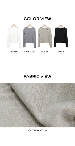 Ruhin Asymmetrical Diagonal Button Long Sleeve T-shirt