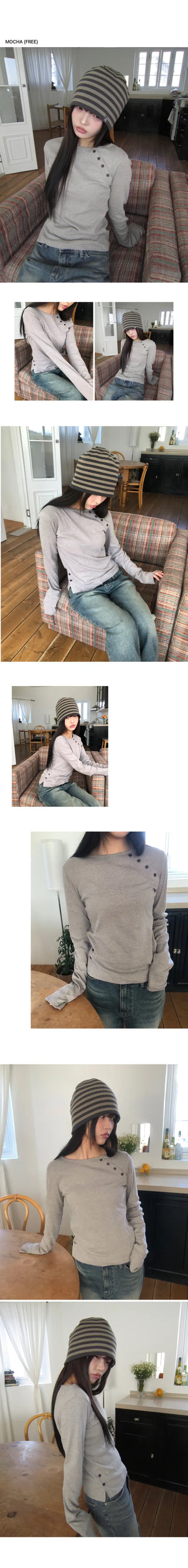 Ruhin Asymmetrical Diagonal Button Long Sleeve T-shirt
