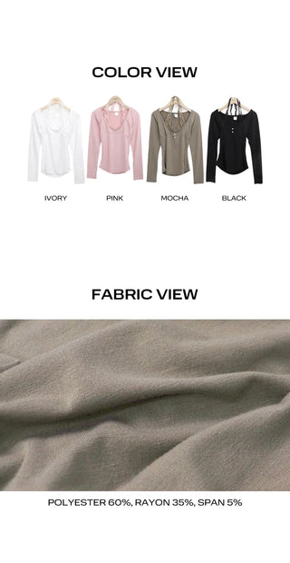 Hinb Halter Layered Button Long Sleeve T-shirt