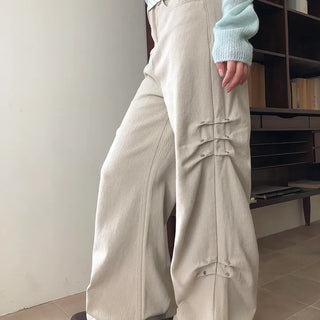 Deo Side Rivet Snap Button Cotton Pants