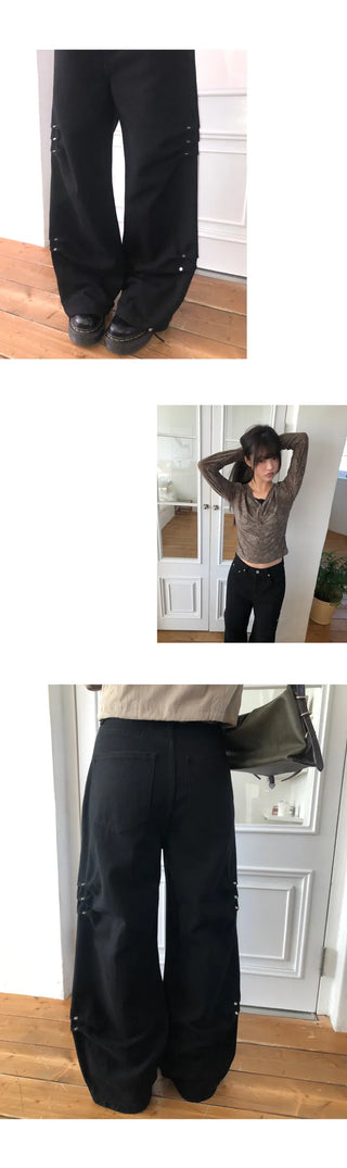 Deo Side Rivet Snap Button Cotton Pants