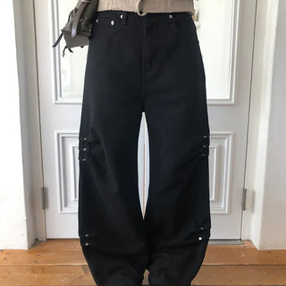 Deo Side Rivet Snap Button Cotton Pants