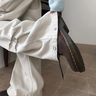 Deo Side Rivet Snap Button Cotton Pants