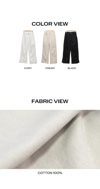 Deo Side Rivet Snap Button Cotton Pants