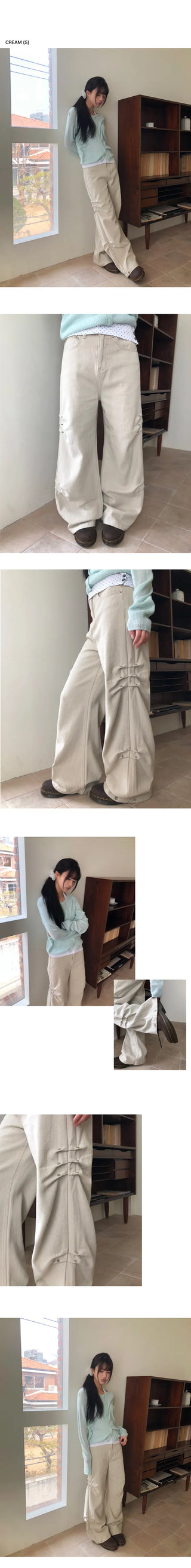 Deo Side Rivet Snap Button Cotton Pants