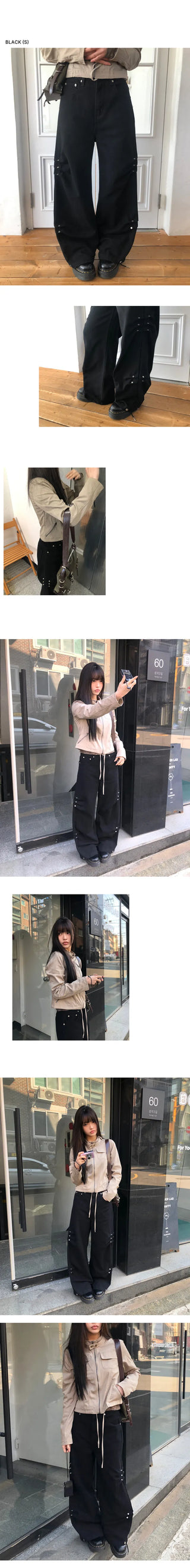 Deo Side Rivet Snap Button Cotton Pants