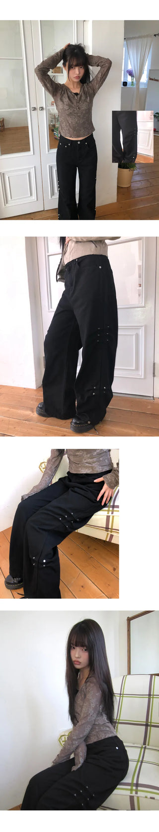 Deo Side Rivet Snap Button Cotton Pants