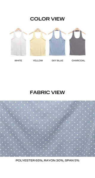 Roden Mother-of-Pearl Button Dot Halter Sleeveless Top