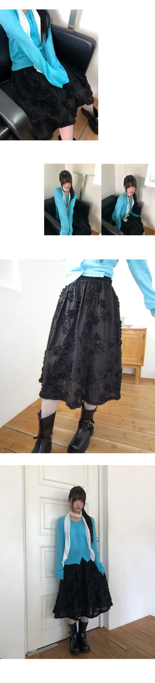 Laken Flower Embroidered Midi Skirt