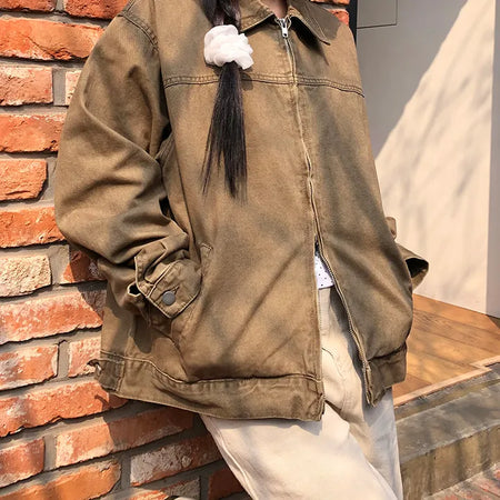 Luken Semi-Crop Washed Cotton Two-way Collar Jacket