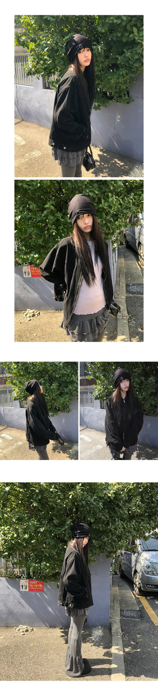 Luken Semi-Crop Washed Cotton Two-way Collar Jacket