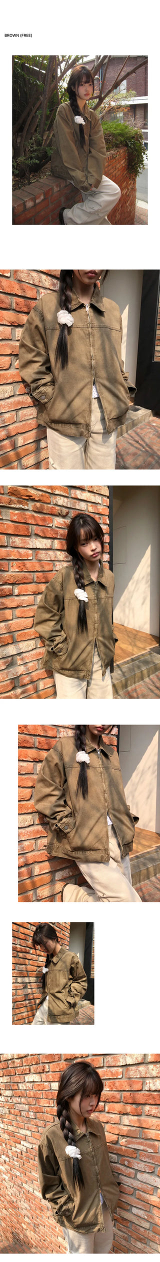 Luken Semi-Crop Washed Cotton Two-way Collar Jacket