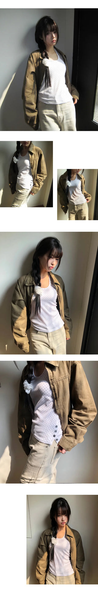 Luken Semi-Crop Washed Cotton Two-way Collar Jacket