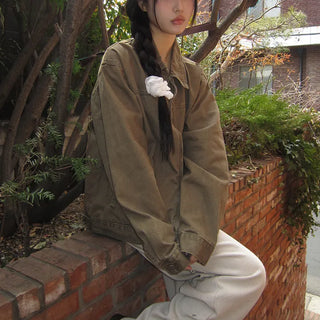 Luken Semi-Crop Washed Cotton Two-way Collar Jacket