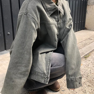 Luken Semi-Crop Washed Cotton Two-way Collar Jacket