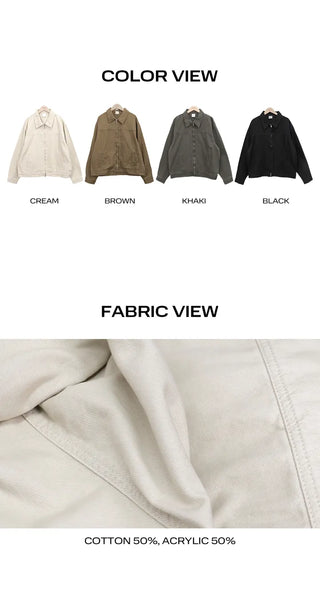 Luken Semi-Crop Washed Cotton Two-way Collar Jacket