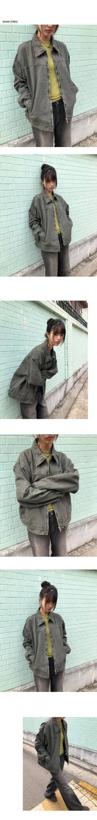 Luken Semi-Crop Washed Cotton Two-way Collar Jacket