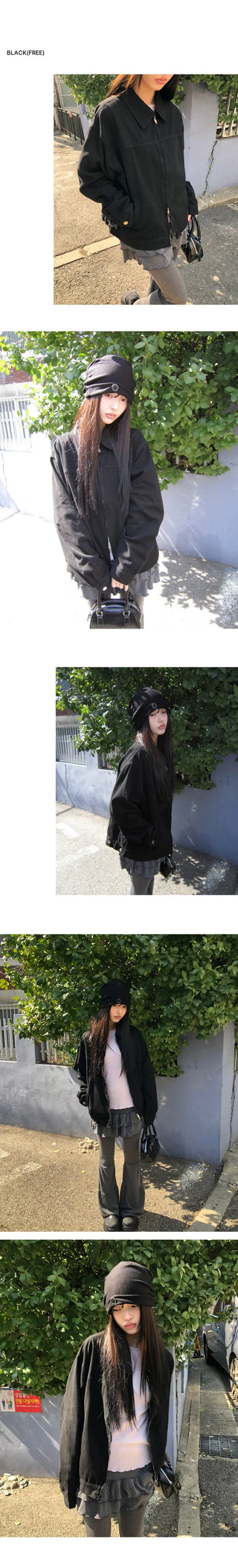 Luken Semi-Crop Washed Cotton Two-way Collar Jacket