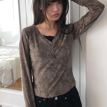 Beden Lace V-Neck Long Sleeve T-Shirt